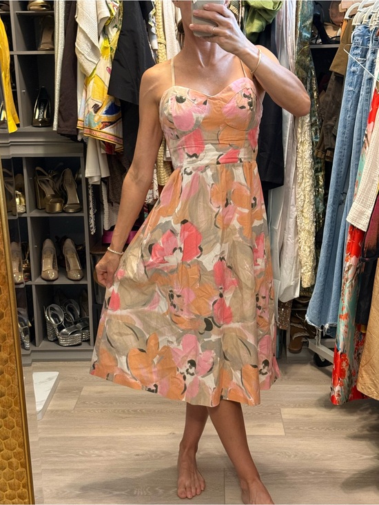 Jessica Simpson Dresses & Skirts - 100% Cotton Floral Midi Sundress in Pink & Peach - Women's Spaghetti Strap Dress